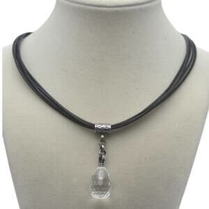 Silpada Black Leather Choker Quartz Pendant Sterling Silver - Modern Minimalist